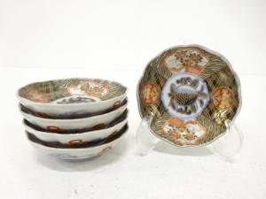 古伊万里　染錦　花　豆皿　5客揃